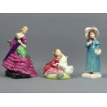 Tuscan China Slumber Time figure and Royal Doulton figures Carrie HN 2800 and Home Again HN 2167. 16