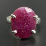 Sterling silver Ruby dress ring, 6.5 grams. Size T, top 16 mm, band 3.8 mm. UK Postage £12.