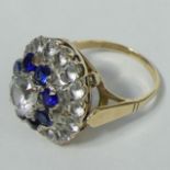 Vintage 9 carat gold blue and white stone set ring, London 1963, 5.2 grams. Size N 1/2, top 18 mm,