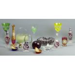Three Bohemian flashed and cut crystal hock glasses, Murano dish, Val St. Lambert basket and other