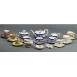 E.J. Bodley blue and white Victorian porcelain part tea set, Royal Crown Derby napkin rings, Royal