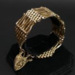Fancy Edwardian 9 carat rose gold 7 bar gate bracelet, 25.5 grams. 190 mm x 24 mm. UK Postage £12.