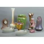 Various items of art glass, including a Carnival glass vase. Tallest vase 31 cm. UK Postage £20.