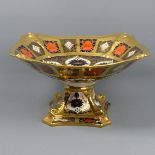 1128 Royal Crown Derby 1st quality thick gold band Imari porcelain comport. 26.5 cm x 15 cm. UK