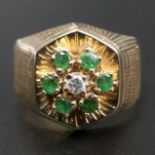 Emerald and diamond ring, marked 14K, 5.8 grams. Size Q, top 15.2 mm, band 5 mm. UK Postage £12.