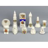 Eleven novelty crested china items including a Punch & Judy example. Tallest 15.5 cm. UK Postage £
