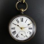 Victorian open face key wind pocket watch and Albert chain. 53 mm x 80 mm. UK Postage £15.