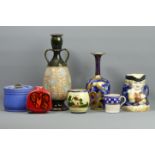 Royal Doulton twin handled 31.5 cm vase, Poole Delphis vase, Poole art deco jug, blue and gold vase,