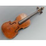 An old violin with a single piece back, un-labelled. L.O.B 35cm. UK Postage £25.