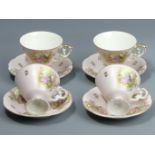 Four Vienna type ornate porcelain cabinet cups and saucers. Cups 8 cm. UK Postage £16.