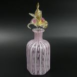 Murano Italian pink and white latticino art glass perfume bottle. 23 cm. UK Postage £15.