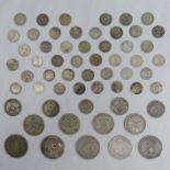 Various English pre-decimal silver content coinage including an 1865 one shilling. 194 grams. UK