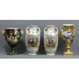 A pair of Vienna type porcelain vases, circa 1900, a Paris hand painted porcelain vase and a similar