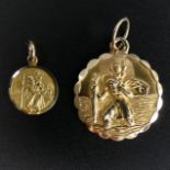 Two 9 carat gold St. Christopher pendants. 4.7 grams. UK Postage £12