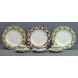 Three 19th century Minton hand painted and enamelled porcelain cabinet cups and saucers, pattern