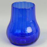 Whitefriars Wealdstone range blue art glass ribbed vase, 1930-1935. 12.5 cm. UK Postage £15.