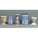 Wedgwood jasper dip pottery water jug, Royal Worcester piscetorial design bowl, jasper ware jug,