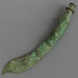 Unusual South American bronze? verdigris patinated figural handled knife. 18.5 cm. UK Postage £14.