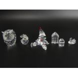 Swarovski Austrian silver crystal Clown 7550 000 003, Houses 7474 100 000, Swan, Rabbit and Owl, all