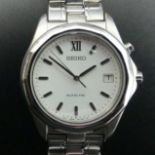 Seiko Kinetic date adjust stainless steel gents watch, boxed. 40 mm dia. UK Postage £15.