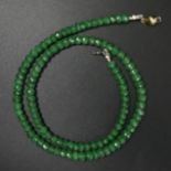 Faceted emerald bead necklace with a 14 carat gold clasp, 22.7 grams. 48 cm long. UK Postage £12.