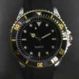 Seiko PC215 movement black and gold rotating bezel quartz watch, as new. Dial 40 mm. UK Postage £12.
