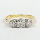 18 carat & platinum three stone diamond trilogy ring, 2.5 grams. Size K 5.4 mm. UK Postage £12.
