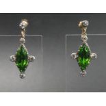 19th century pair of paste earrings on late 9 carat gold screw back fittings, 4.9 grams. 26 x 17.4
