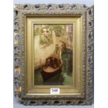 A gilt framed late Victorian crystoleum of a Gondolier. 42 x 33 cm. UK Postage £20.