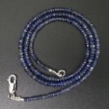 Faceted sapphire bead necklace with a 9 carat white gold clasp, 8.2 grams. 43 cm long. UK Postage £
