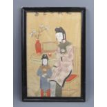 19th century Chinese water colour in an ebonised frame. 29.5 cm x 44.5 cm. UK Postage £20.