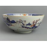 Chinese blue and iron red porcelain large punch bowl, circa 1750. 27 x 11.2 cm. UK Postage £20.