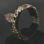 9 carat gold bar link gate bracelet, London 1977, 9.4 grams. 12 mm wide. UK Postage £12.