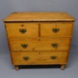Victorian pine chest of two over two drawers on turned feet. 89 cm wide x 87 cm high x 50 cm deep.
