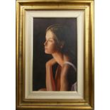 A gilt framed oil on canvas of an Italian girl looking into the distance, signed M de Winter 81.