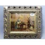 A gilt framed late Victorian crystoleum of an interior scene. 37 x 32 cm. UK Postage £20.