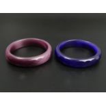 Two Chinese Peking? coloured glass faceted bangles. 77 x 14 mm. UK Postage £12.