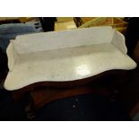 A VICTORIAN MAHOGANY MARBLE TOPPED SHAPED WASHSTAND H-96 W-133 CM