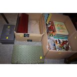 TWO BOXES OF VINTAGE TOYS AND GAMES ETC TO INCLUDE A MAH JONG SET