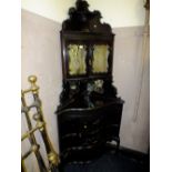 AN EDWARDIAN EBONISED CORNER PARLOR CABINET H-222 CM