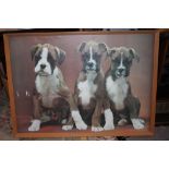 A LARGE FRAMED AND GLAZED PRINT OF PUPPIES, OVERALL SIZE INC FRAME 97CM X 71CM