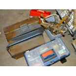 TWO METAL TOOL BOXES PLUS A PLASTIC EXAMPLE WITH CONTENTS TOGETHER WITH A SMALL TUB OF TOOLS A/F AND