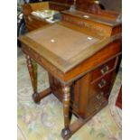 AN EDWARDIAN MAHOGANY CARVED DAVENPORT DESK W-55 CM