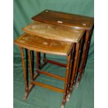 A MAHOGANY NEST OF THREE INLAID TABLES