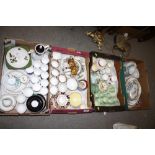 FOUR TRAYS OF ASSORTED CHINA TO INCLUDE A WEDGWOOD QUEENSWARE MEAT PLATE ETC