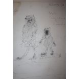 AN UNFRAMED MODERNIST PEN AND INK DRAWING ON PAPER STUDY OF TWO FIGURES INDISTINCTLY SIGNED SIZE -