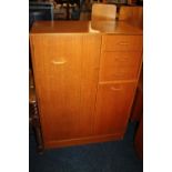 A VINTAGE OAK UTILITY TALLBOY H-120 W-87 CM WITH A GLAZED LOW BOOKCASE (2)