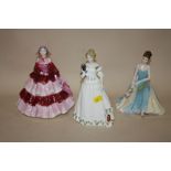 TWO COALPORT FIGURES, SPECIAL BIRTHDAY AND DAPHNE, TOGETHER WITH A ROYAL DOULTON FIGURE TAKE ME HOME