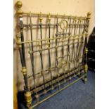 A VICTORIAN BRASS AND CAST DOUBLE BED FRAME W-140 CM ( NO STRETCHERS )