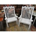 A LARGE PAIR OF BESPOKE PAINTED WOODEN ARMCHAIRS BY STAN FAIRBROTHER GARDEN STRUCTURES